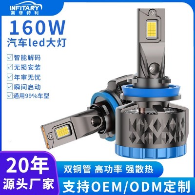 160W双铜管汽车大灯改装h11车灯H4灯泡h7led灯汽车灯汽车led大灯  2只