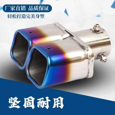 跨境热销方口双排弯双排直方形汽车尾喉加厚不锈钢排气管消音器图4