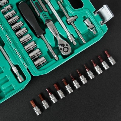 53件套汽修小飞72齿快速棘轮扳手S2批头两用扳手接杆套筒工具套装图4