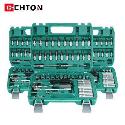 53件套汽修小飞72齿快速棘轮扳手S2批头两用扳手接杆套筒工具套装