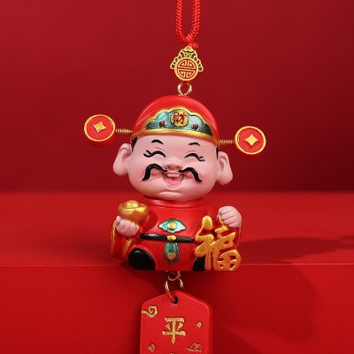 新品财神汽车挂件创意国风中国传统新年车载挂件小财神后视镜吊坠图4