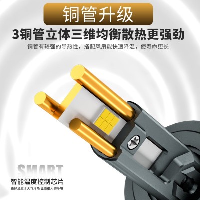 跨境汽车led车灯led 大功率260W h11 h4改装前照大灯三铜管车头灯图5