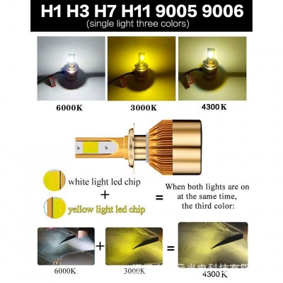 三色C6汽车LED大灯H1 H4 H7 9005 HB3 HB4 H8 H11远近 一体前车灯图3