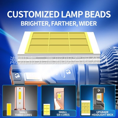 三铜管汽车led大灯h4/h7/9006大功率超亮汽车前大灯灯泡改装跨境
