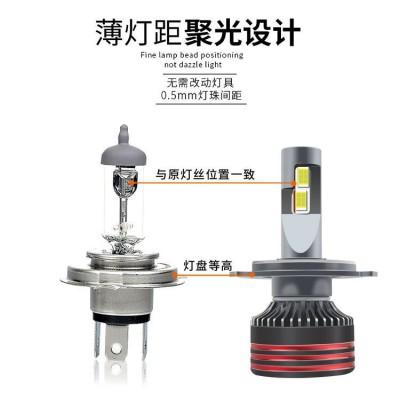 跨境55WM8汽车led大灯前大灯H1H3H4H7车灯单铜管超亮强光车灯改装  1只