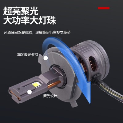 跨境新款通用改装麟片散热汽车led车灯H4远近光高亮聚光led前照灯图3