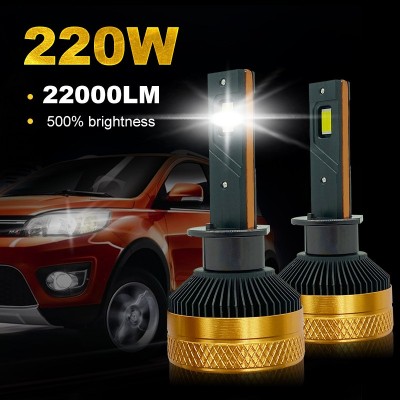 双铜管220W大功率汽车led激光大灯更换鳍片散热H7汽车大灯灯泡