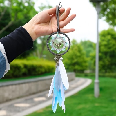 复古捕梦网车载挂件捕梦风铃森系手工制作少女粉色装饰羽毛挂饰品图2