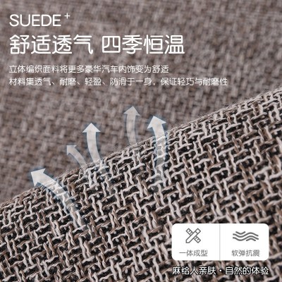 四季棉麻汽车坐垫通用亚麻布艺透气吸汗防滑连体靠背垫座椅座套图5