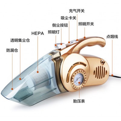 车载吸尘器轮胎充气汽车打气泵12V车用照明两用干湿大功率四合一图5
