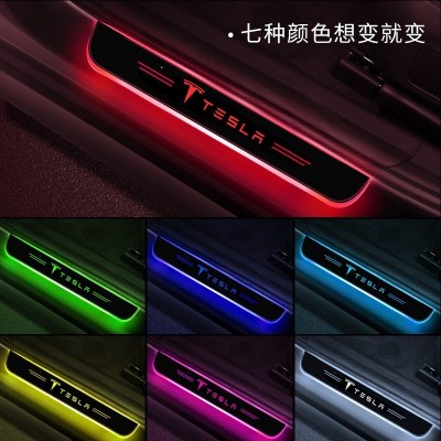 跨境供应适用于特斯拉model3Y磁感应LED迎宾踏板不锈钢汽车门槛条图5