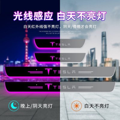 跨境供应适用于特斯拉model3Y磁感应LED迎宾踏板不锈钢汽车门槛条图2