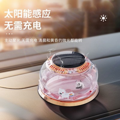 汽车香水座太阳能漂浮旋转香薰摆件车载中控台香氛散香座精油摆件图2