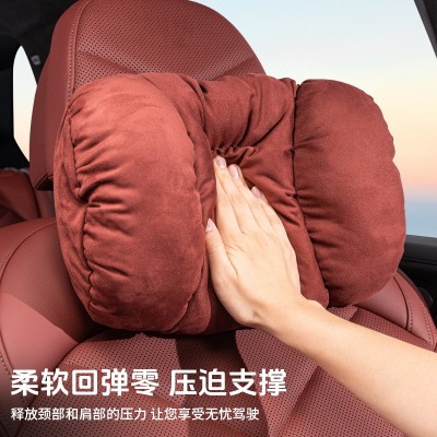 汽车头枕翻毛皮冬季款高级感毛绒车用腰靠枕舒适保暖车载护颈枕头图4