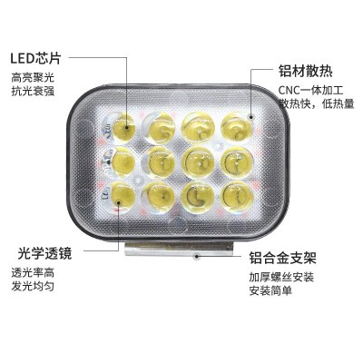 跨境专供汽车led工作灯方形16灯外置射灯电动车强光前照灯检修灯图3
