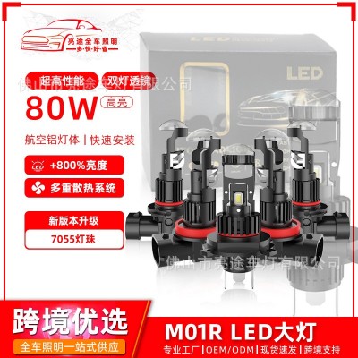H7LED大灯小透镜H11鱼眼灯M01R直插式9005 9006高亮led车灯60瓦
